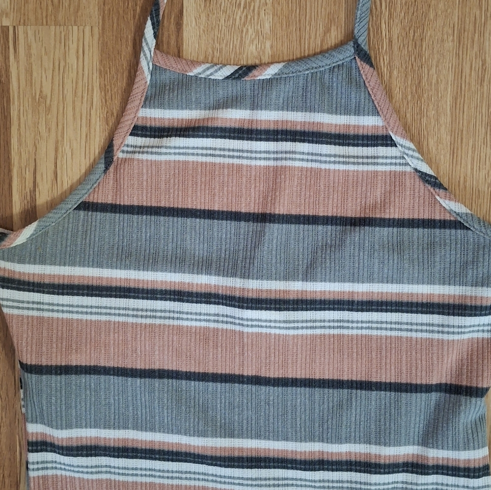 Fashion Magazine Striped Halter Bodycon Midi Dress in Blue & Light Neutral Pink - Picture 4 of 6